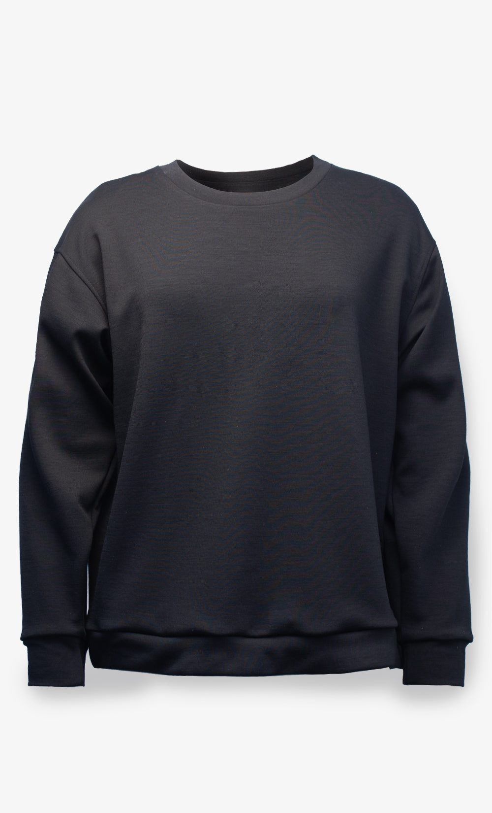 Chandail noir à manches longues femme en laine mérinos brossée 280 GSM, coupe ample, parfait pour l’hiver.