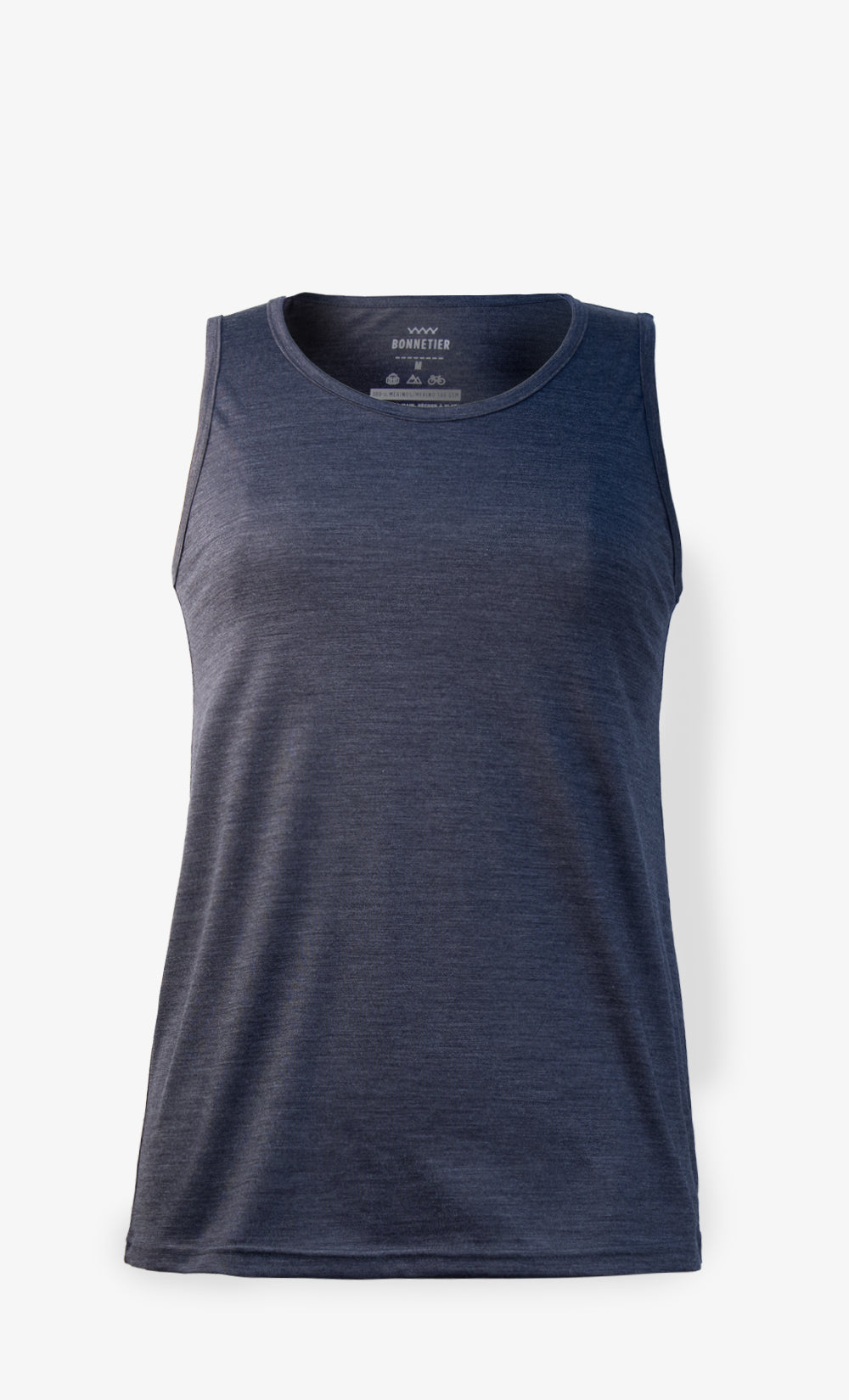 Camisole mérinos femme charbon chiné. Légère, respirante et parfaite pour le plein air et le voyage.