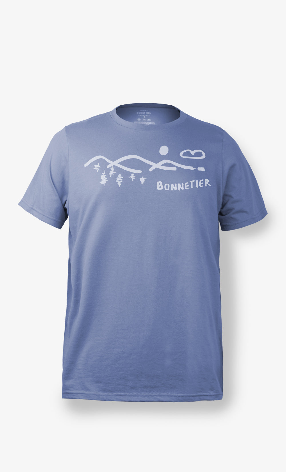 T-shirt femme lavande oversized Bonnetier avec imprimé paysage blanc en coton organique fabriqué au Canada