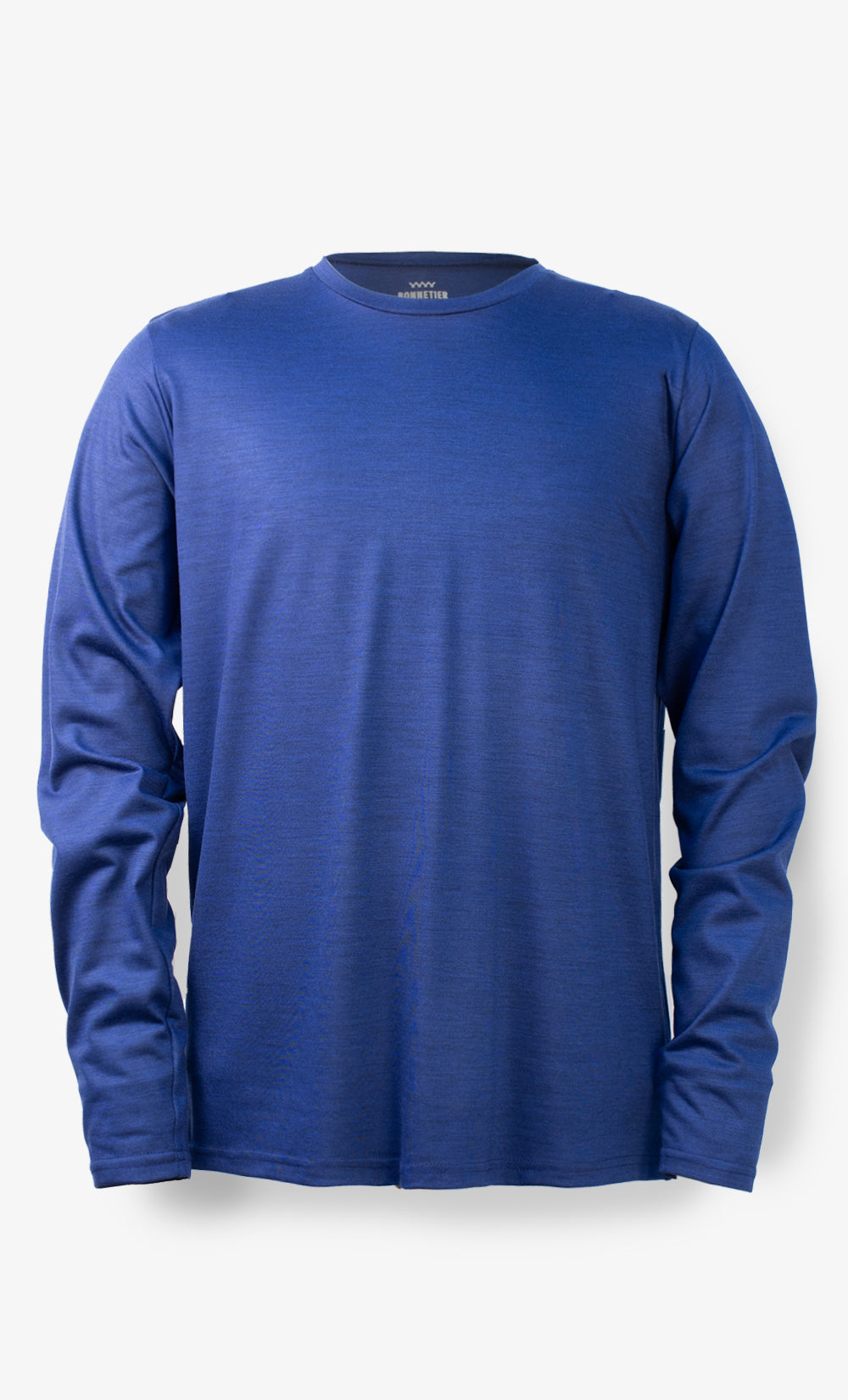 Première couche en laine de mérinos bleu chiné 190 GSM pour homme adaptée aux activités hivernales et au plein air par BONNETIER