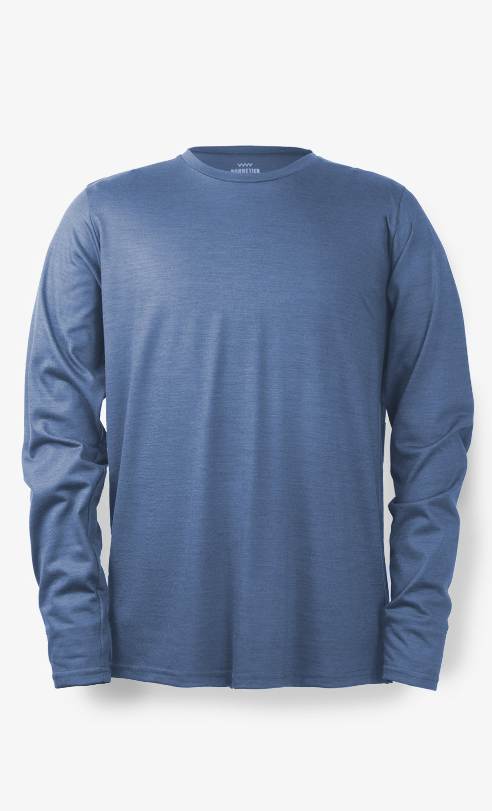 Première couche en laine de mérinos bleu gris chiné 190 GSM pour homme adaptée aux activités hivernales et au plein air par BONNETIER