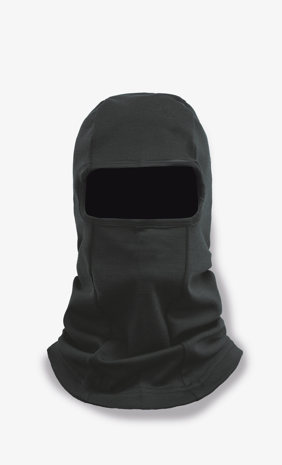 Cagoule noire 280 gsm laine de mérinos BONNETIER offrant une protection complète de la tête, du cou et du visage.